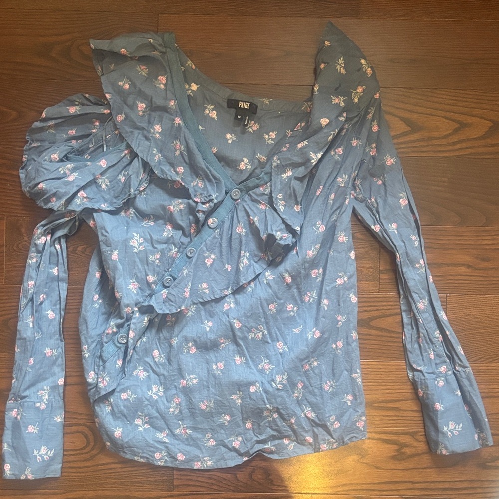 PAIGE Blue Floral Ruffle Blouse